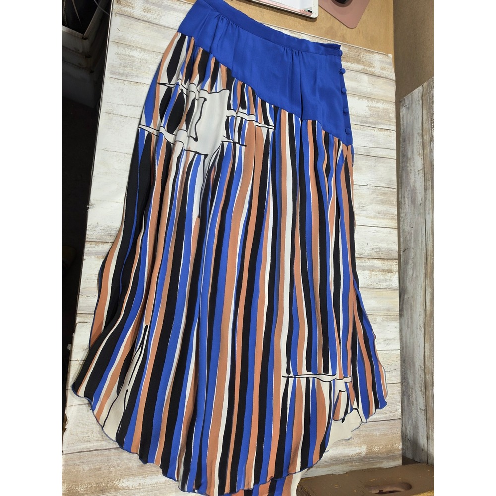 Nicole Ltd Chicago Silk Maxi Skirt Blue Striped Saks Fifth Avenue Vintage Size 6